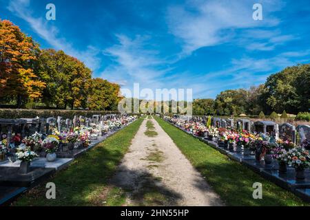 Anderlecht, Bruxelles - Belgique - 10 11 2018: Cimetière décoré sur un ciel bleu Banque D'Images