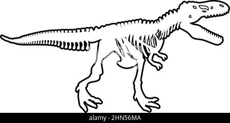 Squelette de dinosaure os de tyrannosaurus rex silhouettes contour ligne icône noir couleur vecteur illustration image mince plat style simple Illustration de Vecteur