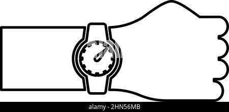 Montre-bracelet à portée de main temps sur montre contour main ligne icône noir couleur vecteur illustration image mince plat style simple Illustration de Vecteur