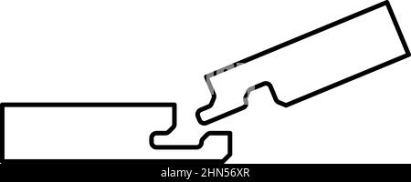 Connexion de deux planches dans la rainure Construction de plancher de bois écart de joint profil libre vue contour ligne icône noir couleur vecteur illustration Illustration de Vecteur