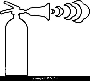 L'extincteur en action avec le jet de bulles de mousse pour l'extinction met hors de la lutte contre l'incendie contour ligne icône noir couleur vecteur illustration Illustration de Vecteur