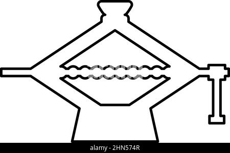 Mécanisme d'équipement de levage de cric à vis pour le levage de charges supportées de voiture de maintenance en forme de ciseaux contour ligne icône noir vecteur de couleur Illustration de Vecteur