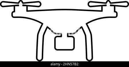 Drone avec caméra contour ligne icône noir couleur vecteur illustration image mince plat style simple Illustration de Vecteur