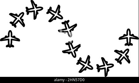 Itinéraire à partir d'avions vol itinéraire touristique avion vols aventure temps concept itinéraire voler contour ligne icône noir couleur vecteur illustration Illustration de Vecteur