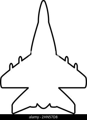 Avion de chasse réactif poursuite militaire contour ligne icône noir couleur vecteur illustration image mince plat style simple Illustration de Vecteur