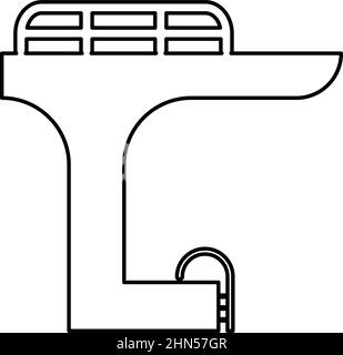 Tour dans la piscine pour sauter planche plongée tremplin natation contour contour ligne icône noir couleur vecteur illustration image mince plat style simple Illustration de Vecteur