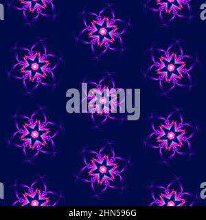 Illustration motif raster sans couture de mandalas dans une couleur lilas brillante sur fond bleu foncé.Illustration de haute qualité Banque D'Images