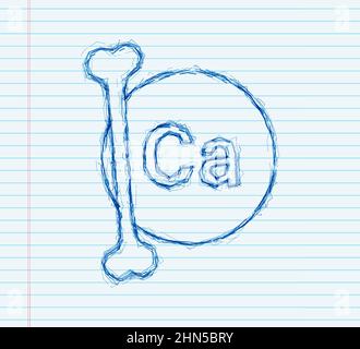 Icône d'esquisse en calcium bleu sur fond sombre. Calcium minéral. Capsule de pilule CA. Illustration du stock vectoriel Illustration de Vecteur