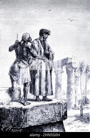 Ibn Batuta en Égypte.[Ibn Battuta (24 février 1304 – 1368/1369) est un érudit et explorateur maghrébins berbère qui a voyagé largement dans les pays d'Afro-Eurasie,] de l'exploration du monde, a célébré les voyages et les voyageurs, a célébré les voyages par Jules Verne non-fiction.Publié en trois volumes de 1878 à 1880, les voyages et voyageurs célèbres est une histoire des explorateurs et aventuriers qui ont exploré les lointaines parties du monde, découvert les merveilles des terres exotiques, et rempli les espaces vides sur la carte du monde.Avec des illustrations de L. Benet et P. Philippoteaux, Banque D'Images