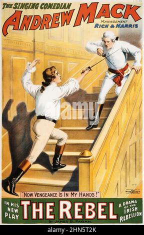 Andrew Mack dans The Rebel, affiche Vintage Broadway, 1900 Banque D'Images