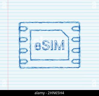 Concept de symbole d'icône de carte SIM intégrée de Gade. Nouvelle puce technologie de communication cellulaire mobile. Icône d'esquisse. Illustration du stock vectoriel. Illustration de Vecteur