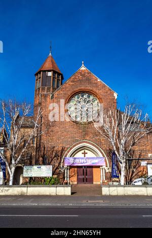 Extérieur de l'église baptiste Woodgrange fin 19th sur Romford Road, Forest Gate, Newham, Londres, Royaume-Uni Banque D'Images