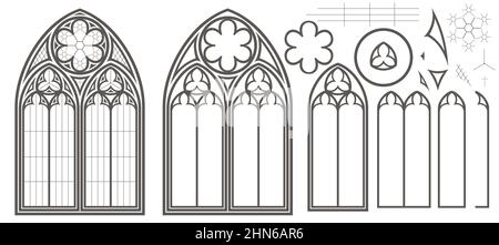 Ensemble vectoriel de vitraux de style gothique médiéval Illustration de Vecteur