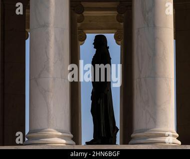 WASHINGTON, DC, USA - Jefferson Memorial, gros plan de la statue de Thomas Jefferson. Banque D'Images