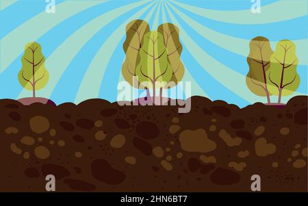 Légumes plantés, betteraves. Plantes racinaires, culture dans le sol, agriculture Illustration de Vecteur