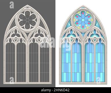 Ensemble vectoriel de vitraux de style gothique médiéval Illustration de Vecteur