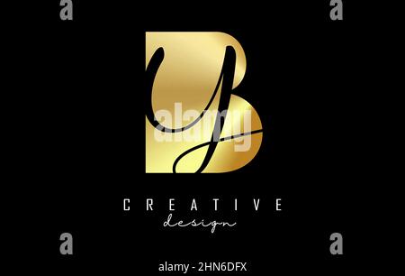 Lettres d'or PAR logo avec un design minimaliste et un espace négatif. Lettres B et y avec typographie géométrique et manuscrite. Illustration du vecteur créatif Illustration de Vecteur