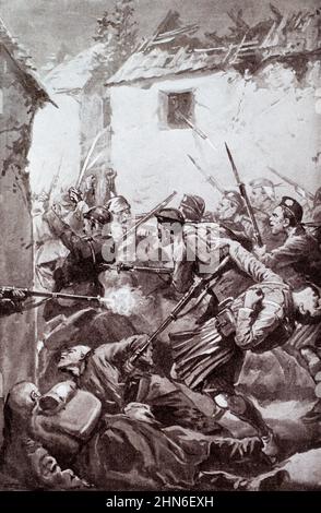 Une illustration de la première Guerre mondiale du bataillon du 1st London Scottish Regiment qui charge avec des bayonets fixes le 31st octobre 1914 pendant la bataille de Messines. Banque D'Images