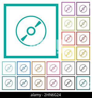 Le contour du disque DVD est plat, avec des cadres quadrants sur fond blanc Illustration de Vecteur