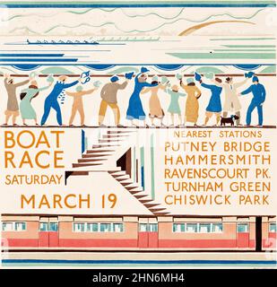 COURSE DE BATEAU - lithographie en couleurs, 1929, artiste anonyme. Transports à Londres. Banque D'Images