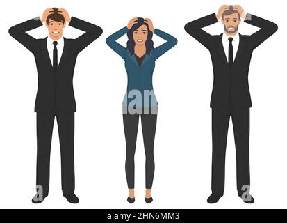 Panique et peur concept.Groupe de jeunes en contact avec les joues visages des têtes se sentant fou peur panique vecteur illustration Illustration de Vecteur