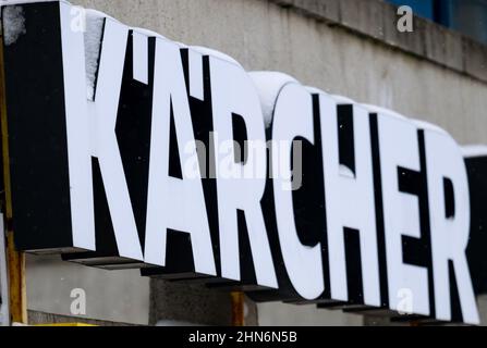 Panneau de signalisation Karcher (Karcher, Alfred Karcher se & Co. KG) dans un bâtiment à Minsk (Bélarus) Banque D'Images