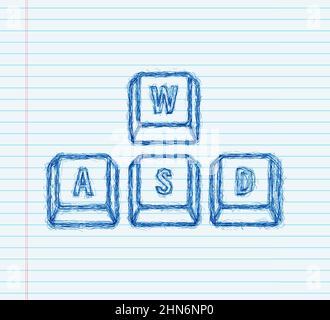 Boutons d'esquisse du clavier de l'ordinateur WASD. Interface de bureau. Icône Web. Jeux et cybersport. Illustration du stock vectoriel Illustration de Vecteur