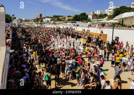 Pruebas de los juegos del Pla, Fêtes de Sant Joan. Ciutadella de Menorca.,Islas Canarias, españa. Banque D'Images