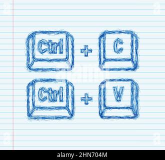 Ctrl C et Ctrl V boutons d'esquisse du clavier de l'ordinateur. Interface de bureau. Icône Web. Illustration du stock vectoriel Illustration de Vecteur