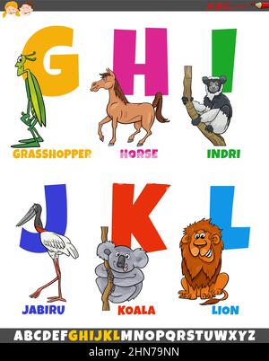 Illustration de dessin animé de l'alphabet éducatif coloré de la lettre G. À L avec des personnages animaux amusants Illustration de Vecteur