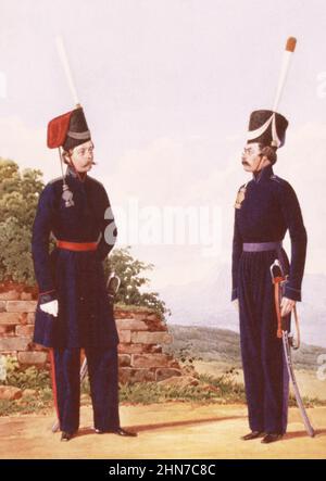 Officier et sergent de l'armée du Don. Gravure de 1814. Banque D'Images