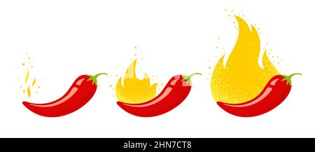 Piment doux, moyen et chaud. Vector emblèmes jalapeno ou piments. Piment pour la cuisine thaïlandaise ou mexicaine. Illustration de Vecteur