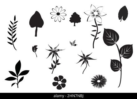 silhouette de feuilles de différentes formes et se saisit Illustration de Vecteur