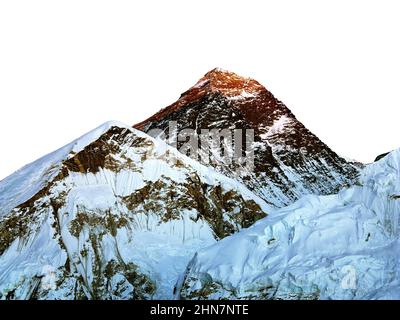 Mont everest isolé sur fond de ciel blanc, vue panoramique nocturne du Mont Everest vue de Kala Patthar, parc national Sagarmatha, Khumbu walley Banque D'Images