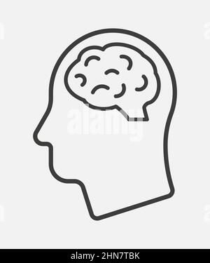 Tête humaine avec l'icône de la ligne vectorielle du cerveau Illustration de Vecteur