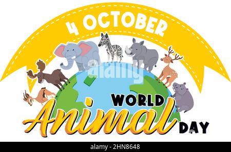 Logo de la Journée mondiale de l'animal avec illustration des animaux africains Illustration de Vecteur