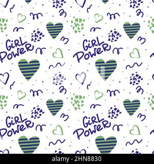 Motif sans couture de symbole de féminisme vectoriel. Lettrage et coeurs. Contexte du mouvement féministe Illustration de Vecteur