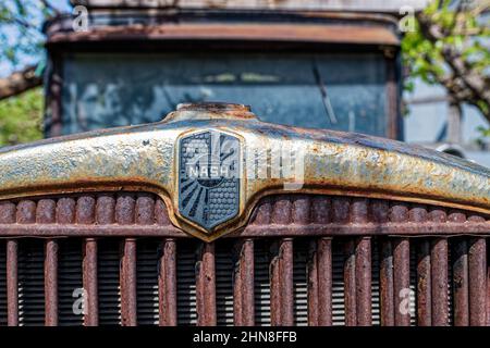 Le logo sur le capot d'une ancienne automobile Nash en Colombie-Britannique, au Canada Banque D'Images