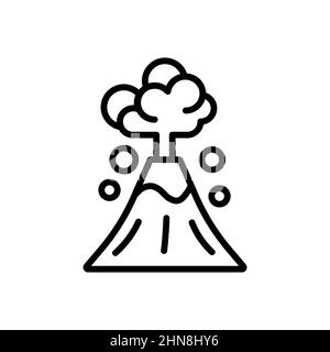 Icône Volcano. Éruption volcanique. Montagne avec fontaine de lave, nuages de cendres volcaniques, feu et fumée. Vecteur sur fond blanc isolé. SPE 10. Illustration de Vecteur