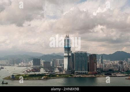 L'ICC, le plus haut bâtiment de Hong Kong, en construction, West Kowloon, Hong Kong, 2008 Banque D'Images