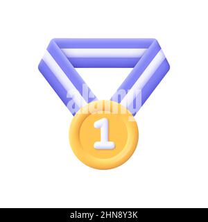 Médaille du gagnant avec étoile et ruban.3d icône de vecteur.Style de dessin animé minimaliste.Symbole de garantie de qualité et de qualité supérieure. Illustration de Vecteur