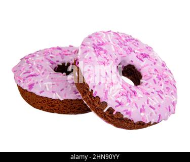 Beignet violet rose glacé, isolé sur fond blanc Banque D'Images