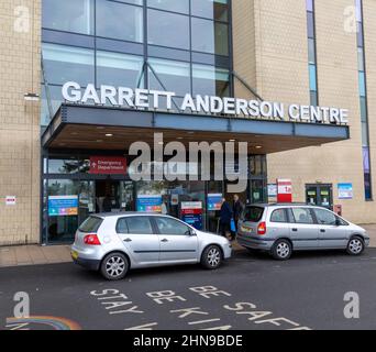 Bâtiment du Centre Garrett Anderson, hôpital d'Ipswich, Suffolk, Angleterre, Royaume-Uni - entrée du service des accidents et des urgences Banque D'Images