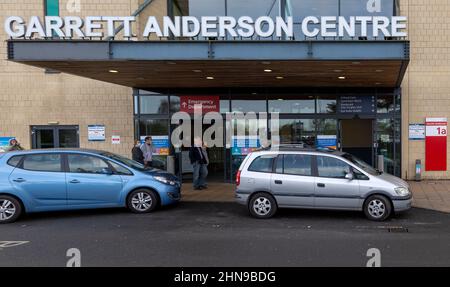 Bâtiment du Centre Garrett Anderson, hôpital d'Ipswich, Suffolk, Angleterre, Royaume-Uni - entrée du service des accidents et des urgences Banque D'Images