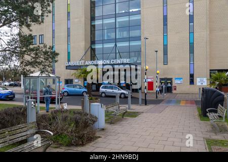 Bâtiment du Centre Garrett Anderson, hôpital d'Ipswich, Suffolk, Angleterre, Royaume-Uni - entrée du service des accidents et des urgences Banque D'Images