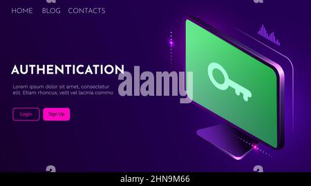 Écran de l'ordinateur avec symbole de verrouillage. Concept d'authentification et de sécurité. Modèle de page d'arrivée Illustration de Vecteur