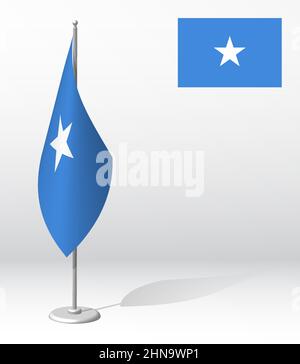 Drapeau DE SOMALIE sur le mât pour l'enregistrement d'un événement solennel, réunion d'invités étrangers. SOMALIE jour de l'indépendance nationale. Vecteur 3D réaliste sur blanc Illustration de Vecteur
