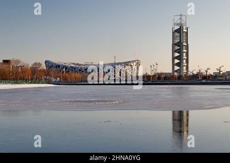 National Stadium Bird Nest lors des Jeux olympiques d'hiver de 2022 à Beijing, en Chine, le 14 février 2022 Banque D'Images