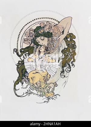 Art nouveau vintage. Page de livre illustrée par Alphonse Mucha.'page ornée'. C 1897. Travail pour Robert de Flers intitulé Ilsee, Princesse de Tripoli. Banque D'Images