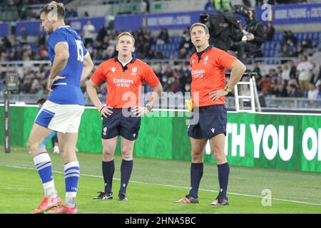 Stade Olimpico, Rome, Italie, 13 février 2022, arbitres pendant 2022 six Nations - Italie contre Angleterre - Rugby six Nations match Banque D'Images